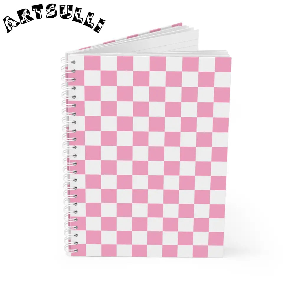 JAKKOUTTHEBXX Checkerboard Hot Pink and White Spiral Notebook