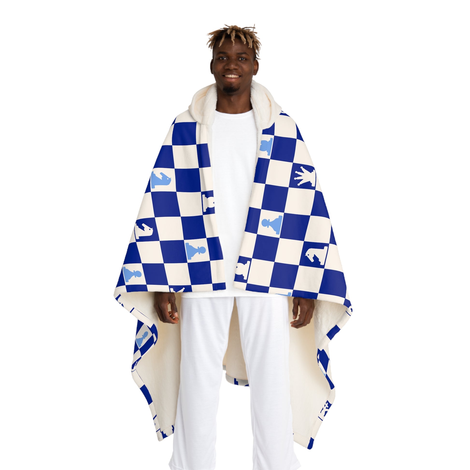 Chessboard II Navy Blue  Hooded Sherpa Fleece Blanket, Artsulli - Art is Long, Life is Short, All Over Prints, Size, One size, Color, Cream, , , 11944468030838115615