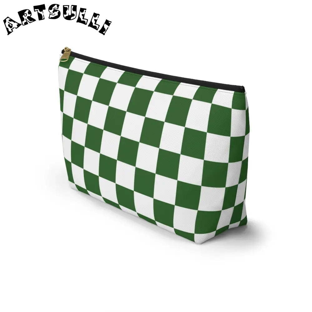 JAKKOUTTHEBXX Checkerboard White and Dark Green Accessory Pouch w