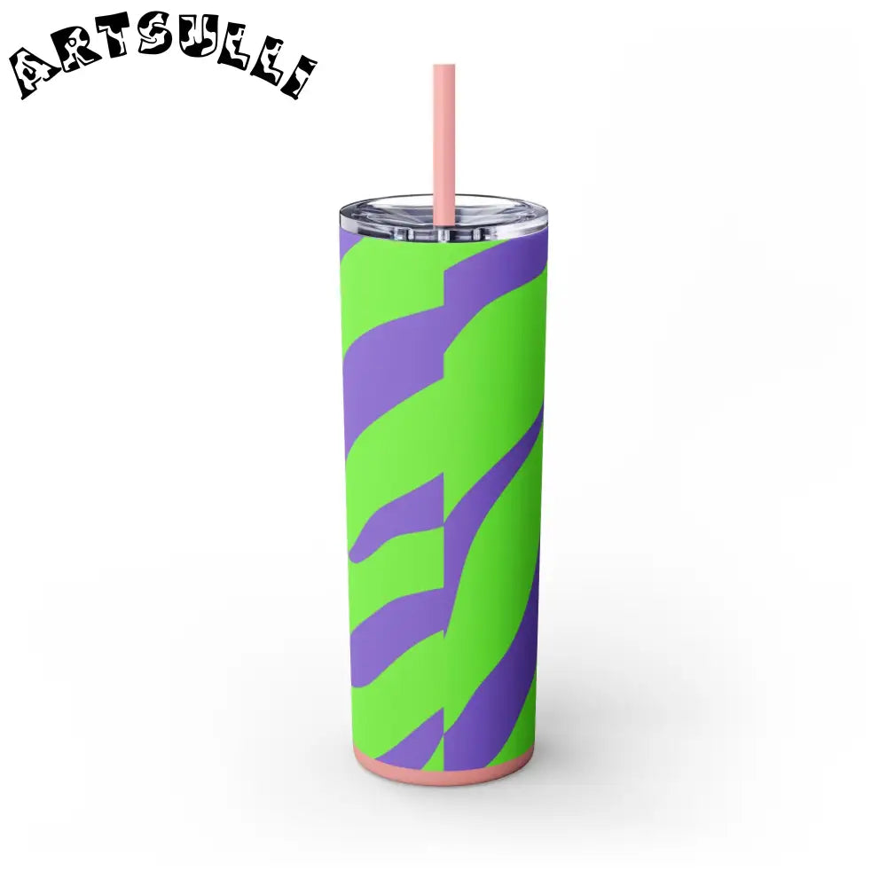 JAKKOUTTHEBXX Tyrannosaurus Print Green and Purple Skinny Tumbler
