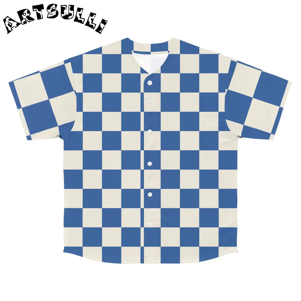 JAKKOUTTHEBXX Checkerboard Blue Men’s Baseball Jersey (AOP)