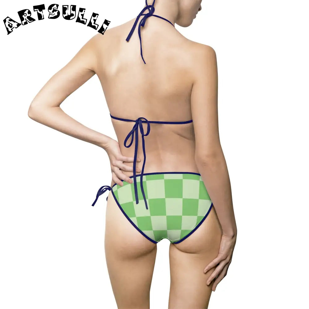JAKKOUTTHEBXX Checkerboard Green Women’s Bikini Swimsuit (AOP)