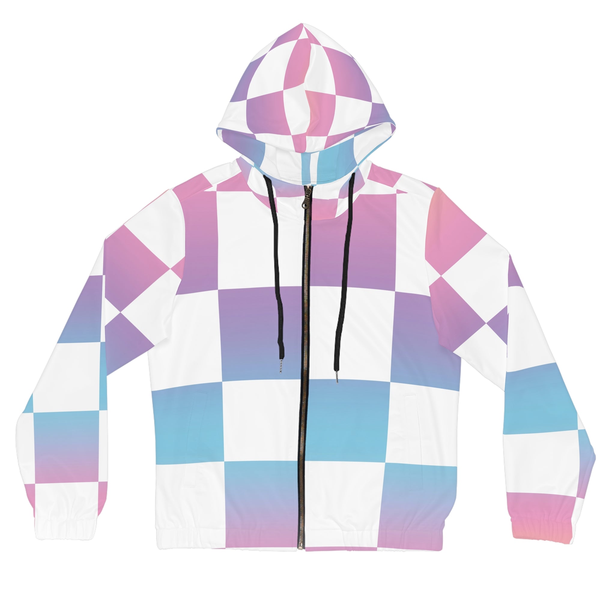 Vaporwave Check Women’s Full-Zip Hoodie (AOP), Artsulli - Art is Long, Life is Short, All Over Prints, Size, XS, Color, Black, , , 14048507314029156275