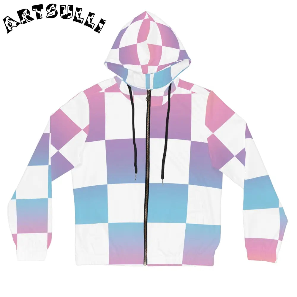 JAKKOUTTHEBXX Vaporwave Check Women’s Full-Zip Hoodie (AOP)