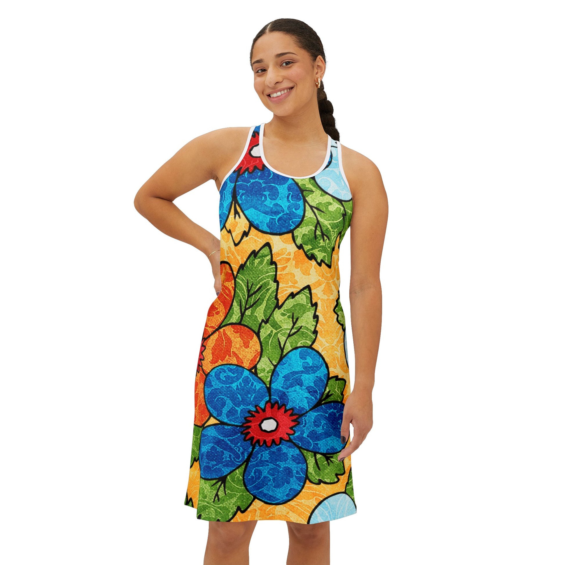 Groovy Yellow Floral Kl Women's Racerback Dress (AOP), Artsulli - Art is Long, Life is Short, Tank Top, , , , , , , 