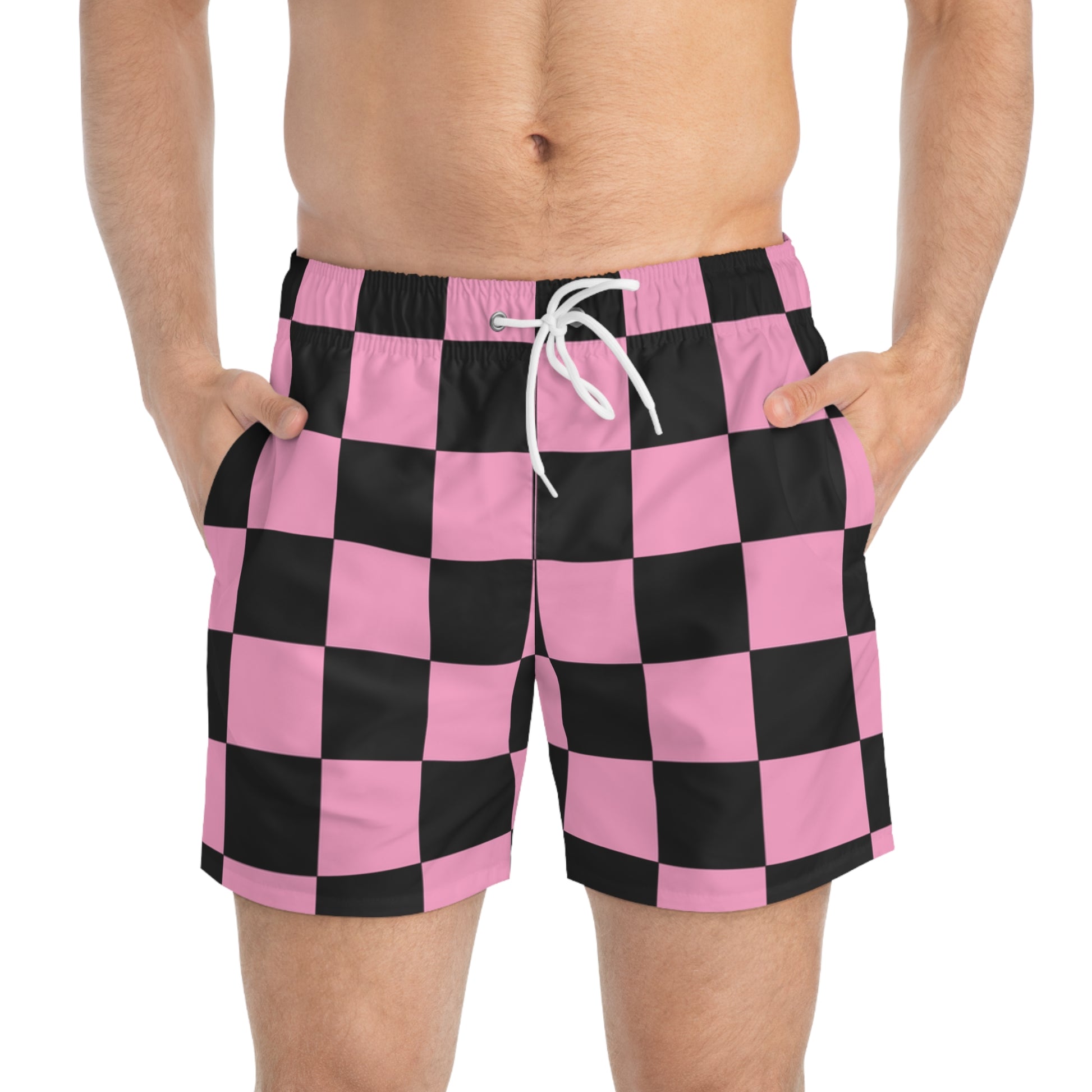 Checkerboard Black and Pink Swim Trunks (AOP), Artsulli - Art is Long, Life is Short, All Over Prints, , , , , , , 