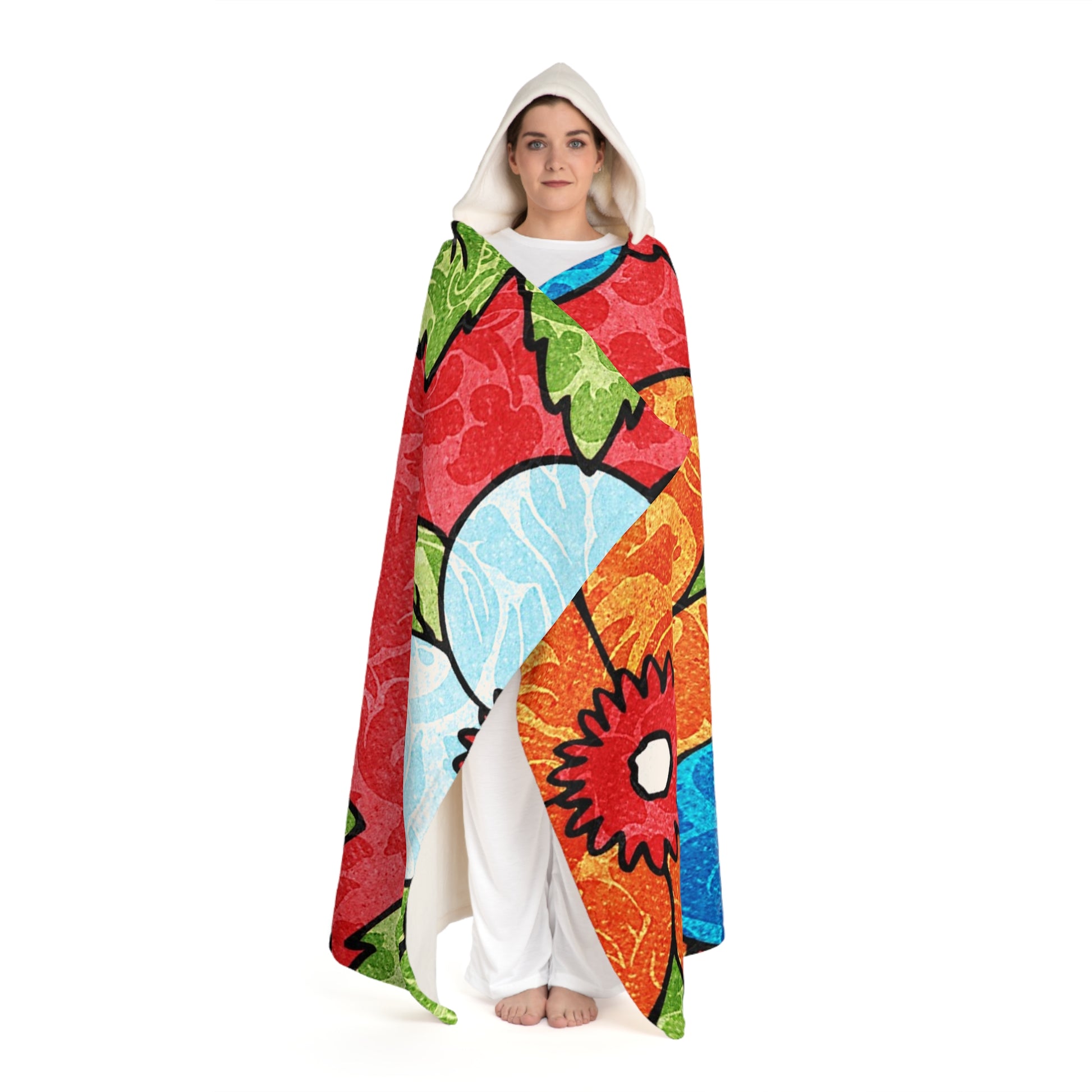 Groovy Red Floral Kl Hooded Sherpa Fleece Blanket, Artsulli - Art is Long, Life is Short, All Over Prints, , , , , , , 