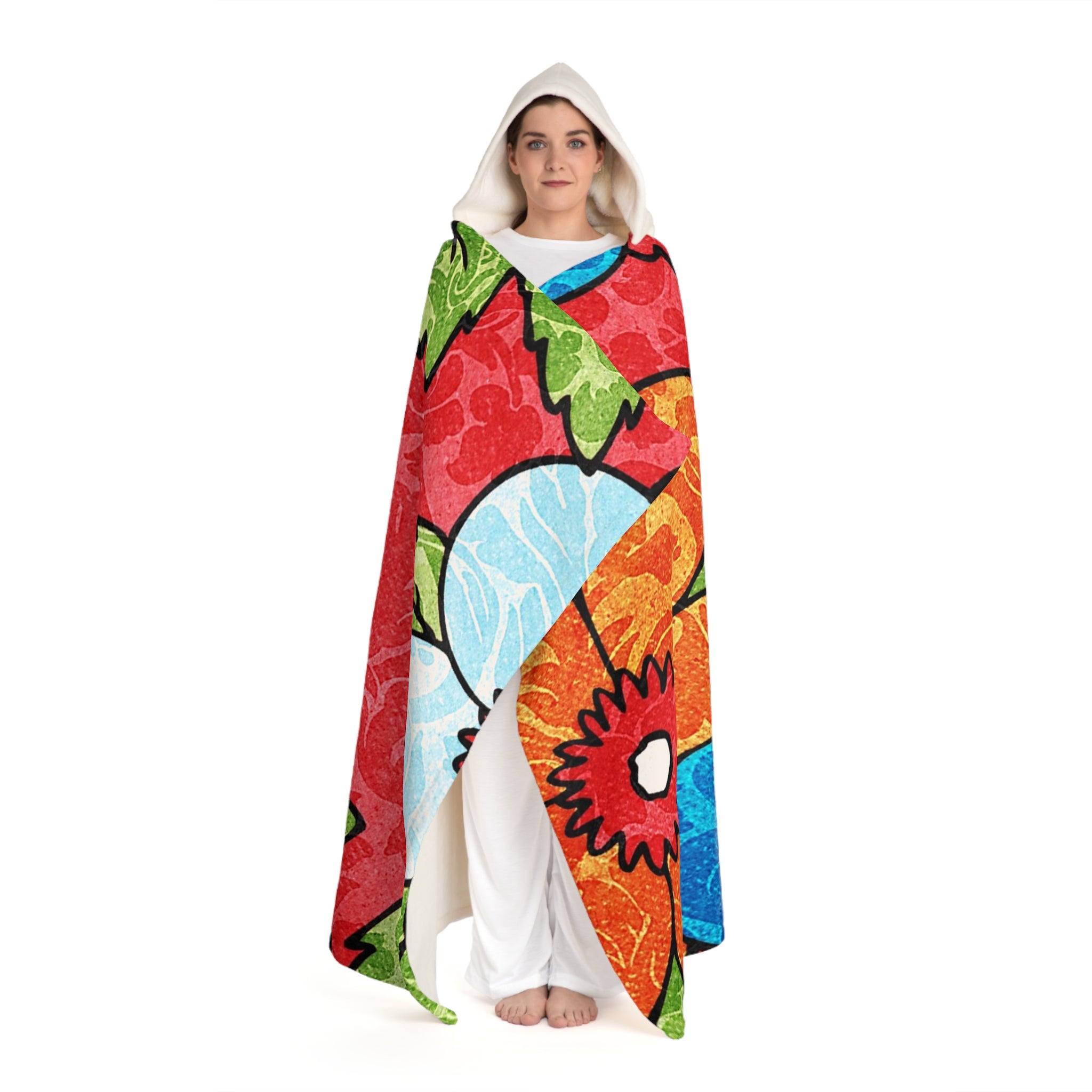 Groovy Red Floral Kl Hooded Sherpa Fleece Blanket, Artsulli - Art is Long, Life is Short, All Over Prints, , , , , , , 