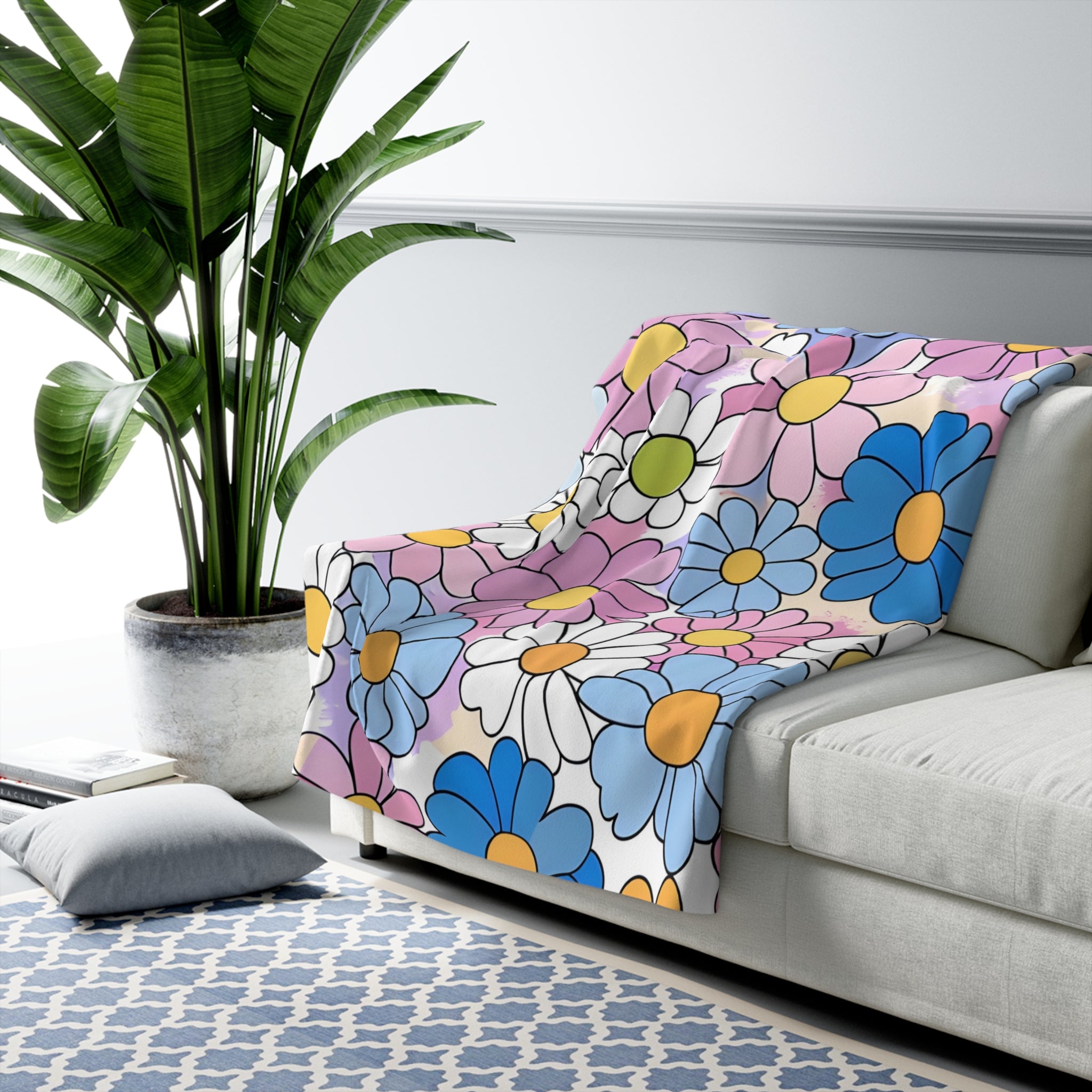 Flower Hour Purple and Blue Sherpa Fleece Blanket, Artsulli - Art is Long, Life is Short, Home Decor, , , , , , , 