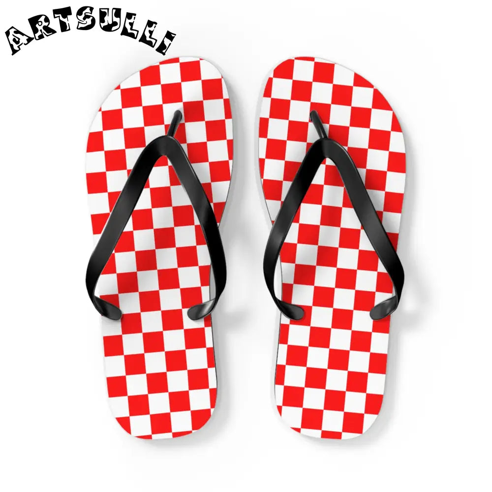 JAKKOUTTHEBXX Checkerboard II Red and White Flip Flops JAKKOUTTHEBXX