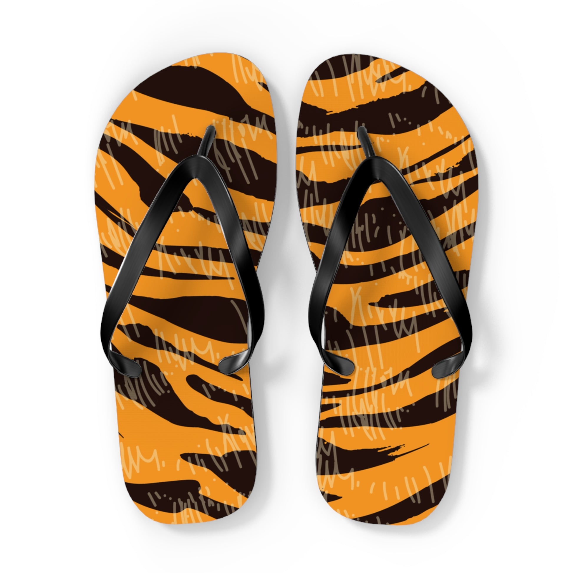 Tiger Scratches Orange & Black Flip Flops, Artsulli - Art is Long, Life is Short, Shoes, Size, XL, Color, Black sole, , , 12947491586074