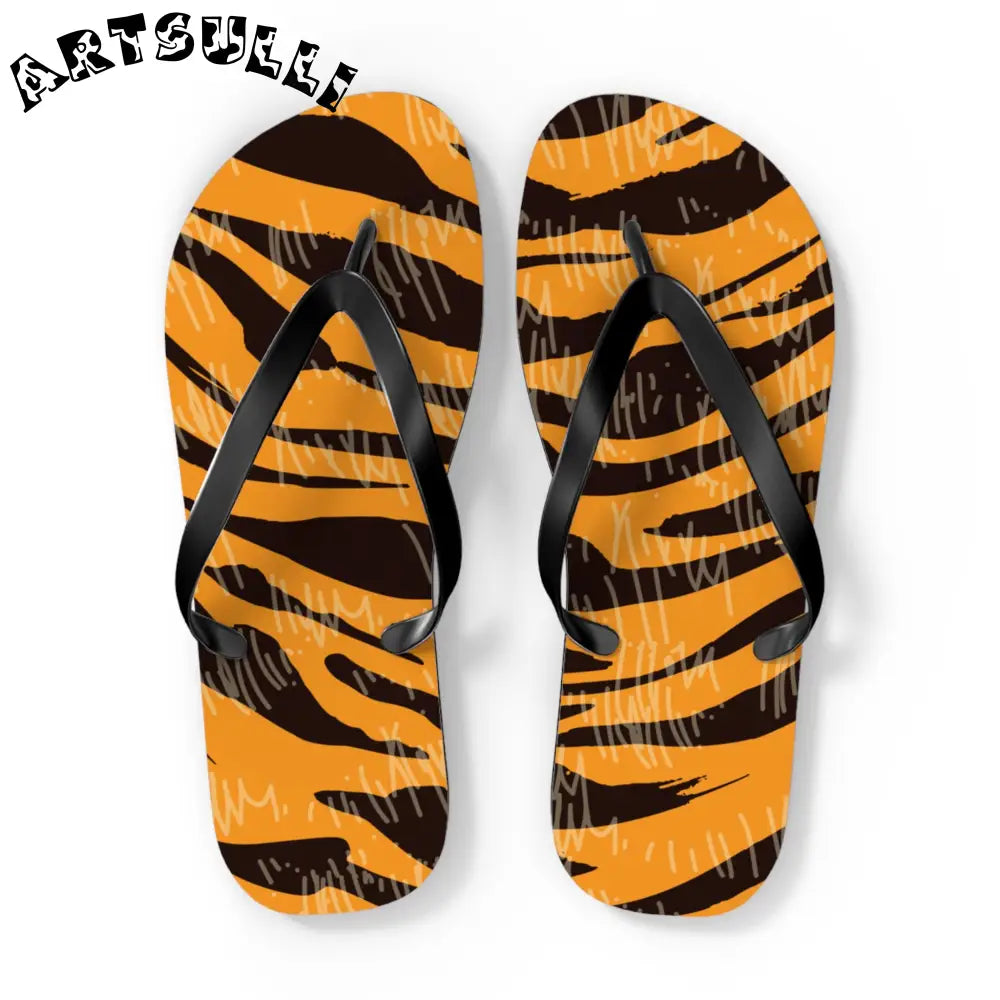 JAKKOUTTHEBXX Tiger Scratches Orange & Black Flip Flops