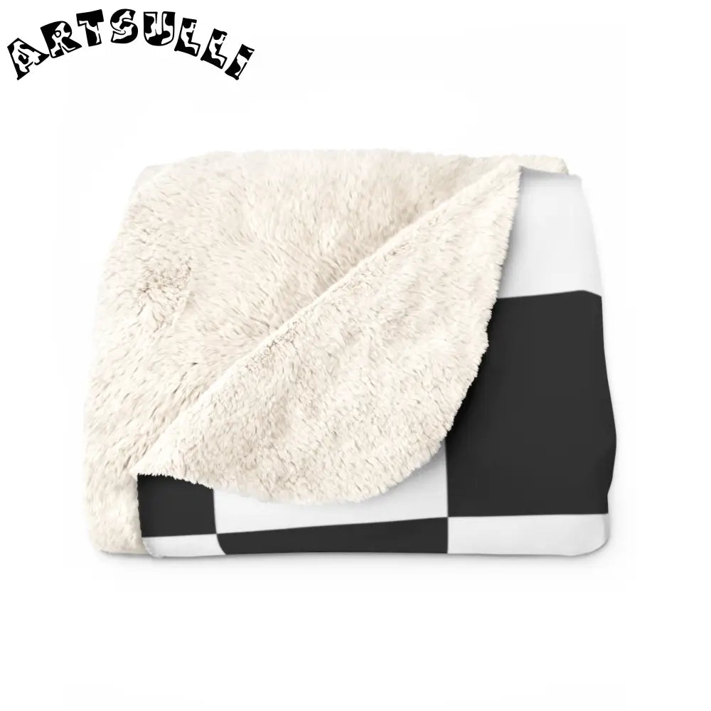 JAKKOUTTHEBXX Checkerboard Black and White Sherpa Fleece Blanket