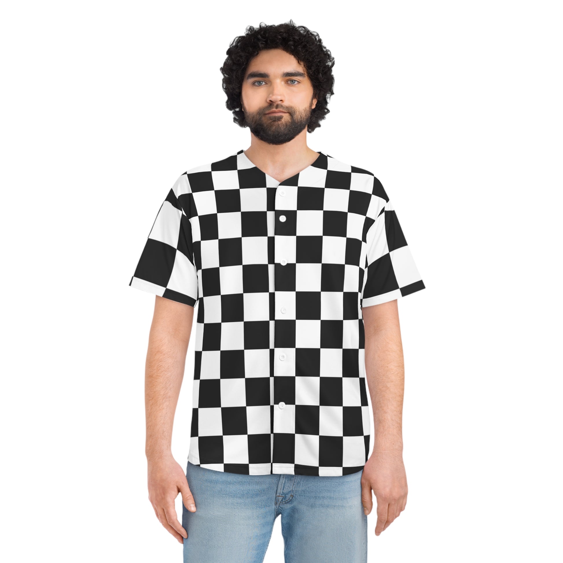 Checkerboard White and Black Men's Baseball Jersey (AOP), Artsulli - Art is Long, Life is Short, All Over Prints, , , , , , , 