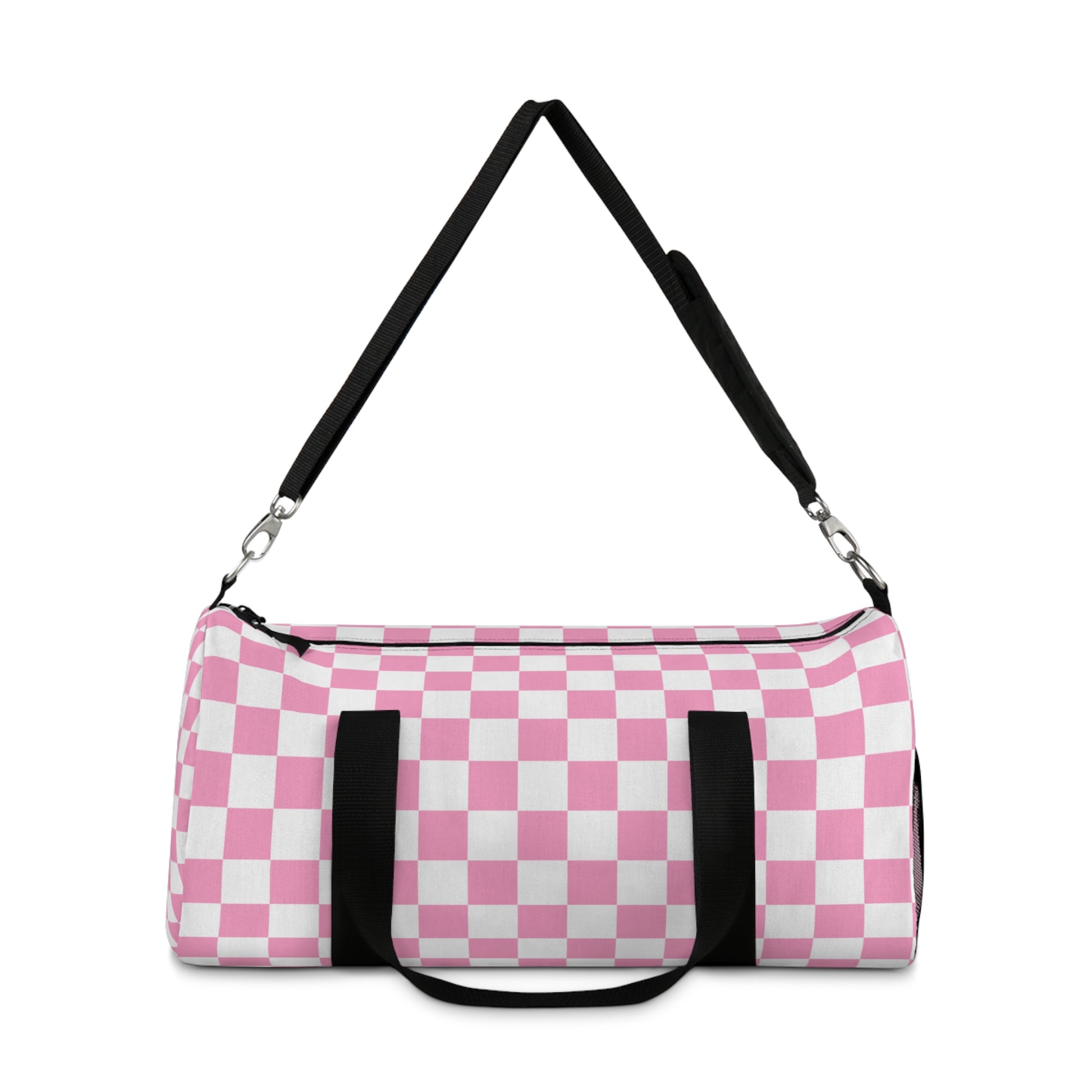 Checkerboard II Hot Pink and White Duffel Bag, Artsulli - Art is Long, Life is Short, Bags, , , , , , , 