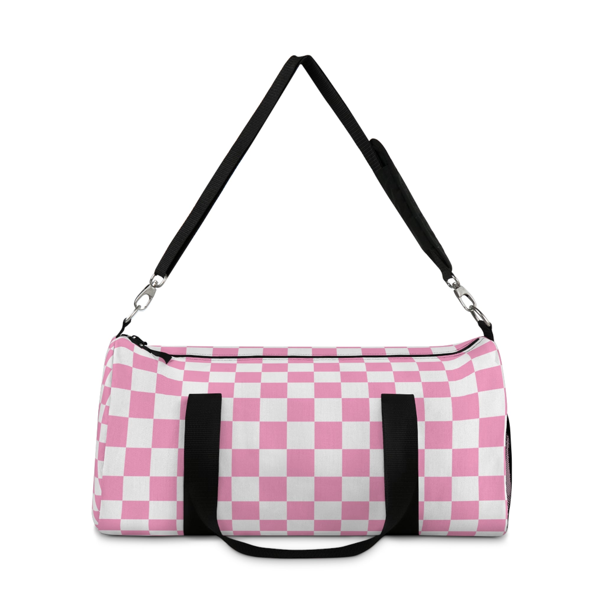 Checkerboard II Hot Pink and White Duffel Bag, Artsulli - Art is Long, Life is Short, Bags, , , , , , , 