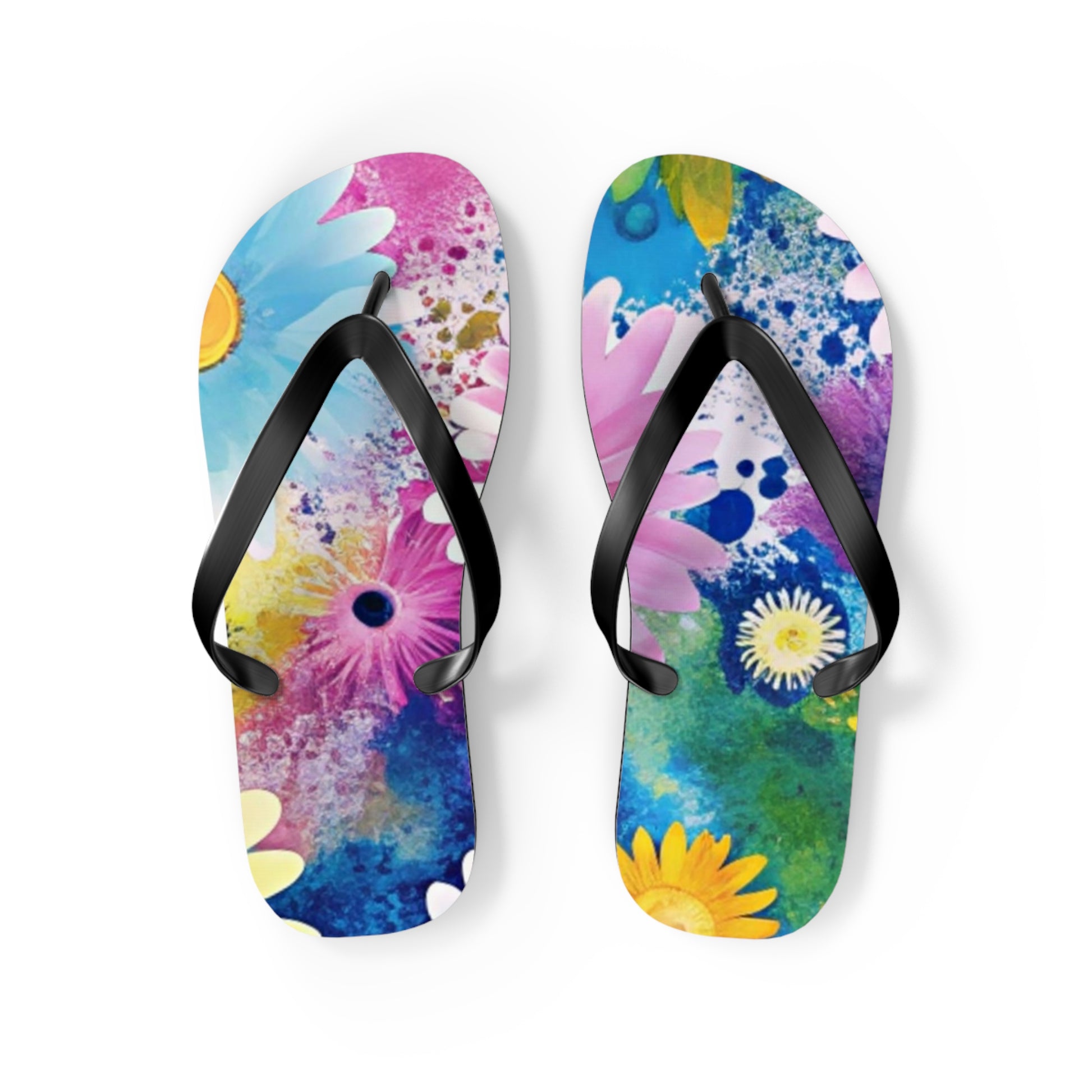 Magical Flower Explosion Multi-Color Flip Flops, Artsulli - Art is Long, Life is Short, Shoes, Size, M, Color, Black sole, , , 51218745953509