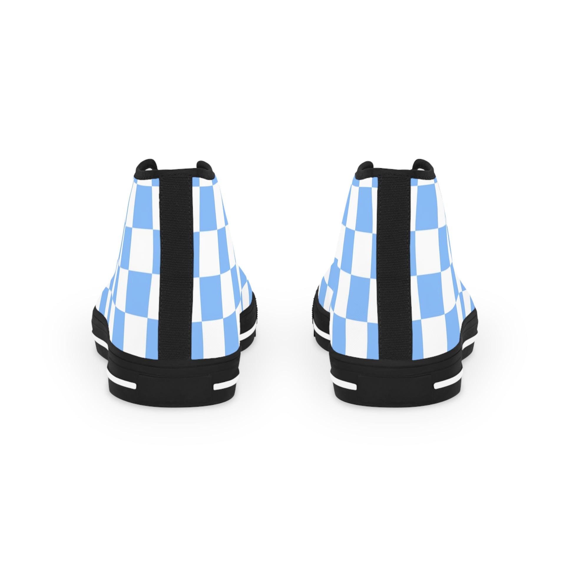 Checkerboard White and Light Blue Men's High Top Sneakers, Artsulli - Art is Long, Life is Short, Shoes, , , , , , , 