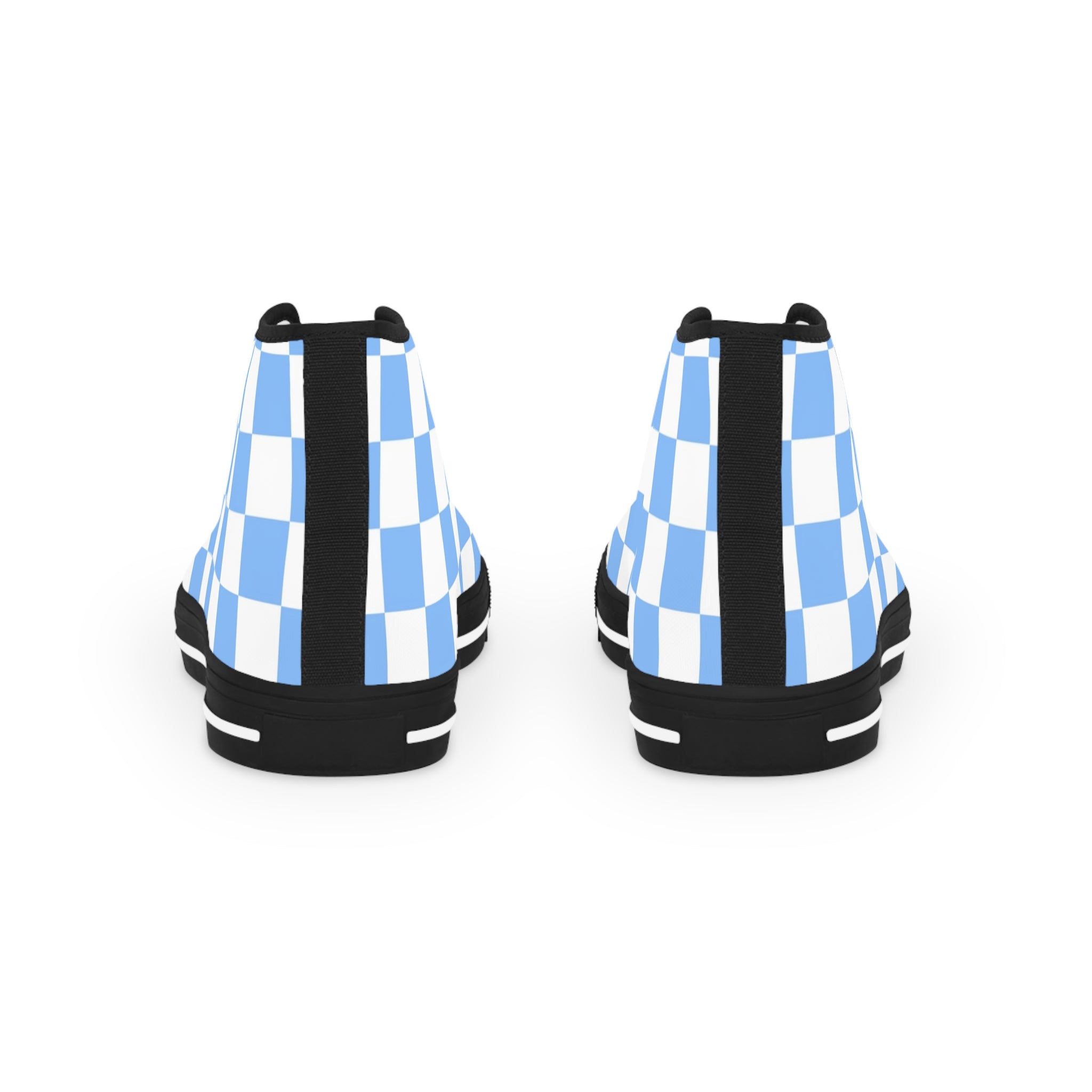 Checkerboard White and Light Blue Men's High Top Sneakers, Artsulli - Art is Long, Life is Short, Shoes, , , , , , , 