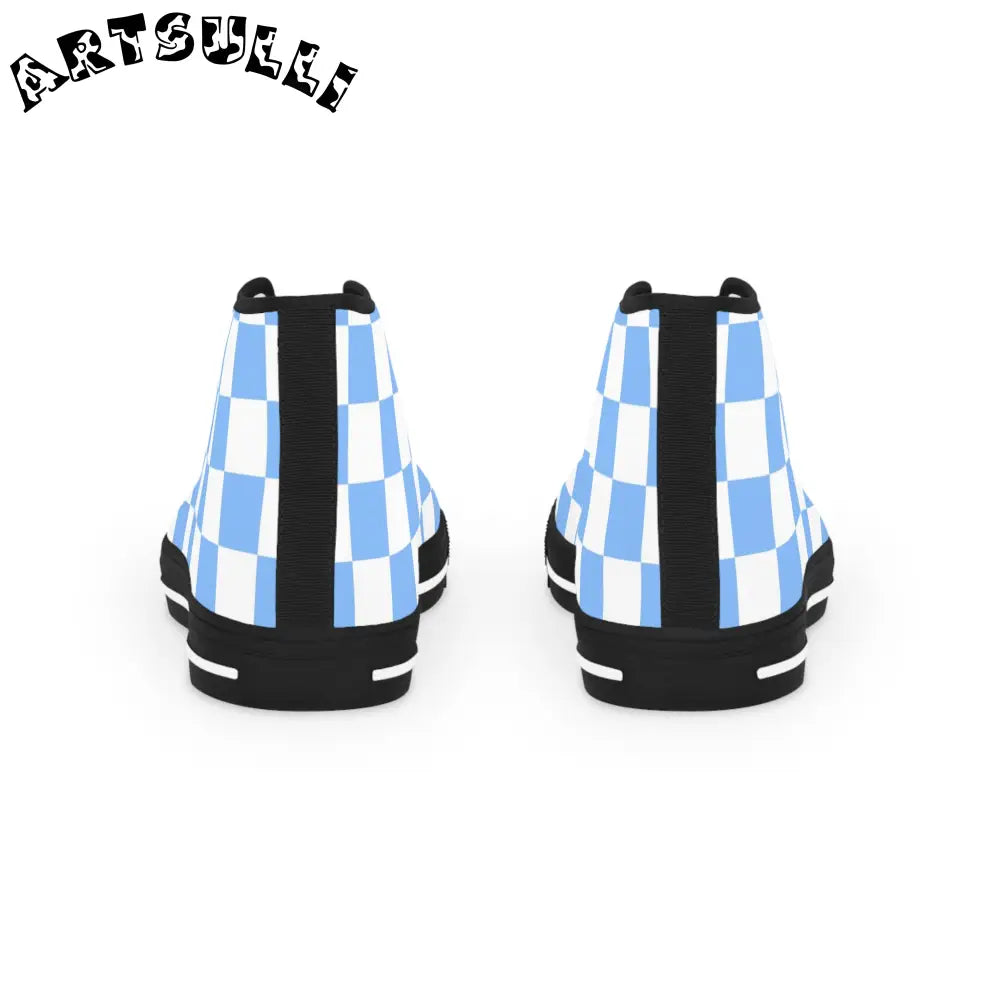 JAKKOUTTHEBXX Checkerboard White and Light Blue Men’s High Top