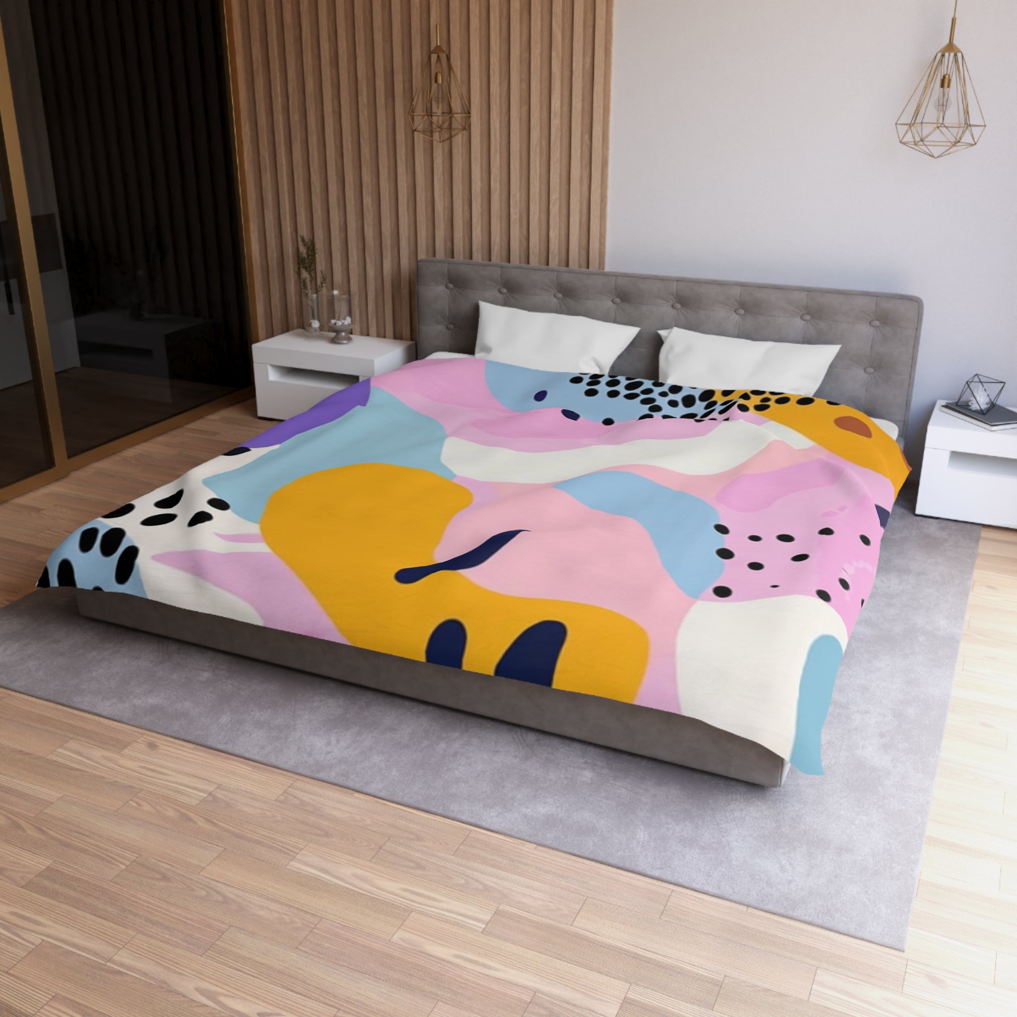 Colorful Abstract Dots and Shapes Microfiber Duvet Cover, Artsulli - Art is Long, Life is Short, Home Decor, , , , , , , 