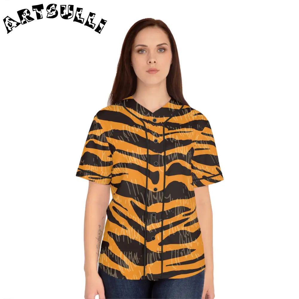 JAKKOUTTHEBXX Tiger Scratches Orange & Black Women’s Baseball Jersey