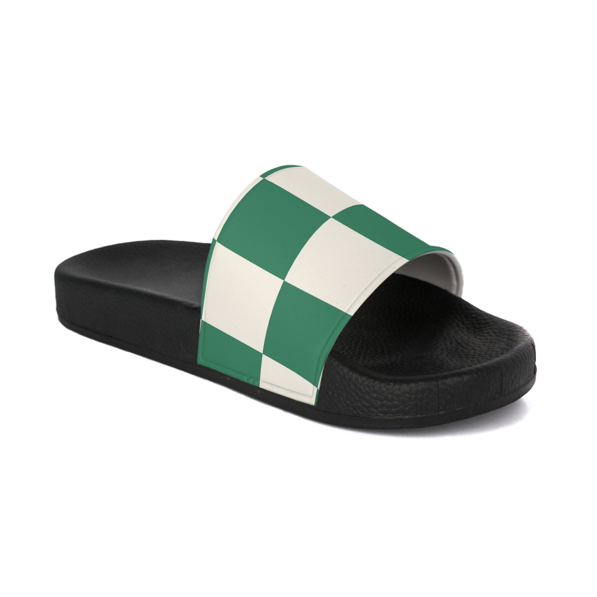 Checkerboard Dark Green Women's Slide Sandals, Artsulli - Art is Long, Life is Short, Shoes, Color, Black sole, Size, US 5, , , 68599185570068745395