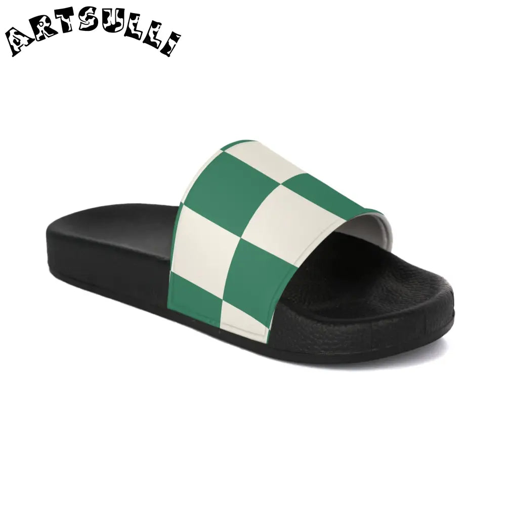 JAKKOUTTHEBXX Checkerboard Dark Green Women’s Slide Sandals