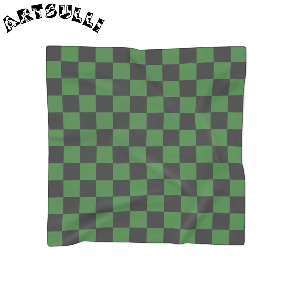 JAKKOUTTHEBXX Checkerboard Green and Black Poly Scarf JAKKOUTTHEBXX