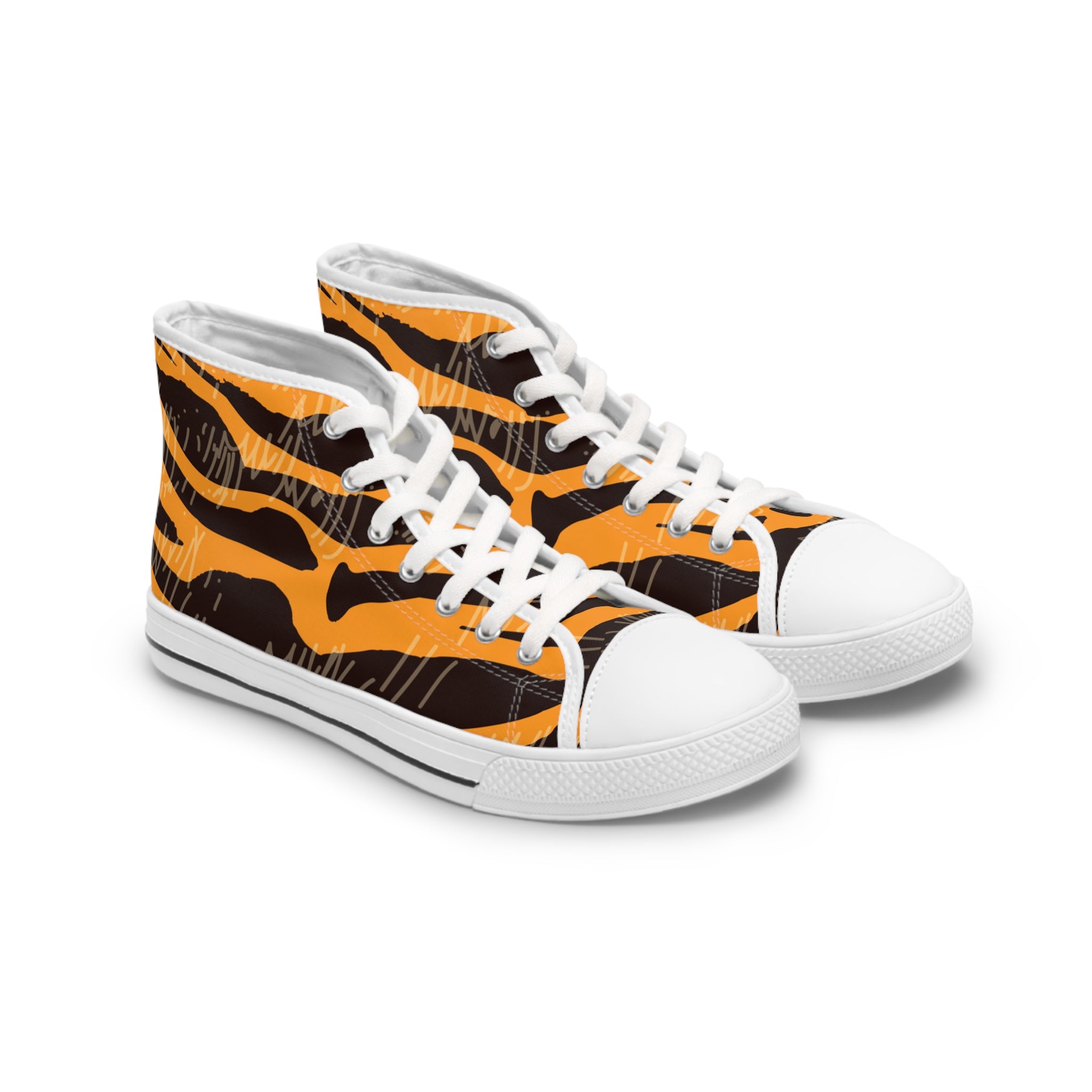 Tiger Scratches Orange and Black Women's High Top Sneakers, Artsulli - Art is Long, Life is Short, Shoes, Size, US 5.5, Color, White sole, , , 13349591457534