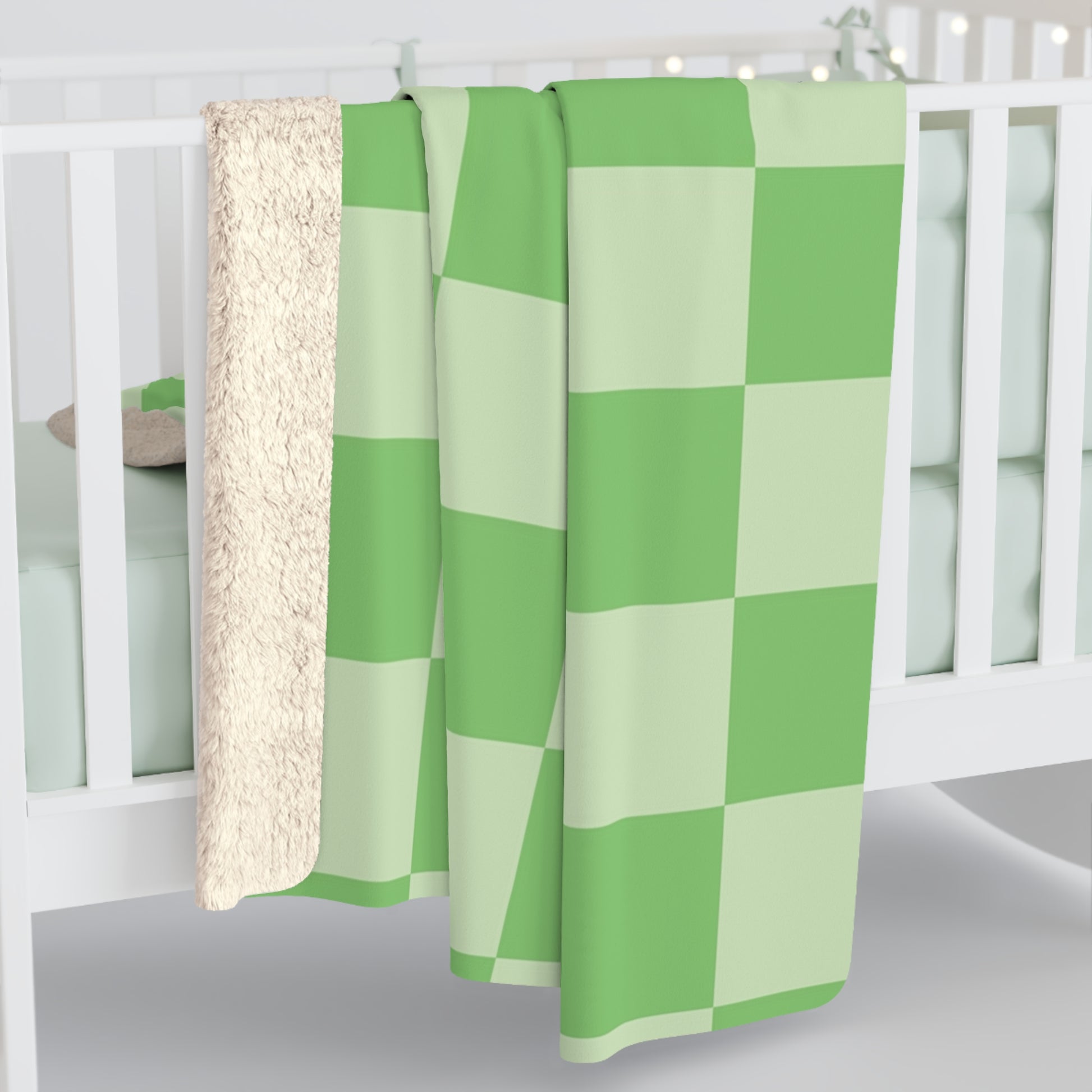 Checkerboard Green Sherpa Fleece Blanket, Artsulli - Art is Long, Life is Short, Home Decor, , , , , , , 
