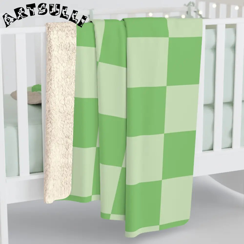 JAKKOUTTHEBXX Checkerboard Green Sherpa Fleece Blanket JAKKOUTTHEBXX