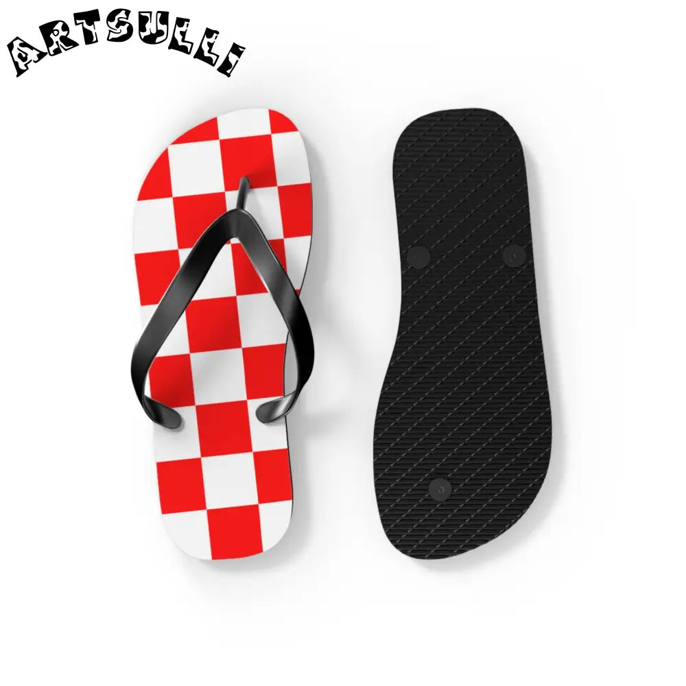 JAKKOUTTHEBXX Checkerboard Red and White Flip Flops JAKKOUTTHEBXX