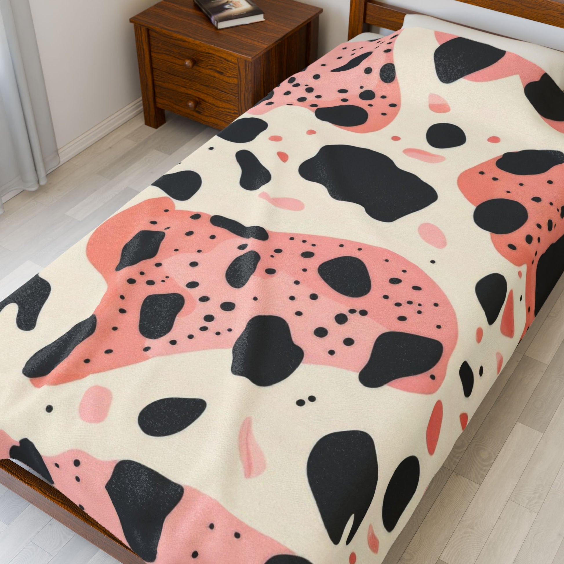 Organic Cow Print Cream and Pink Velveteen Plush Blanket, Artsulli - Art is Long, Life is Short, All Over Prints, , , , , , , 