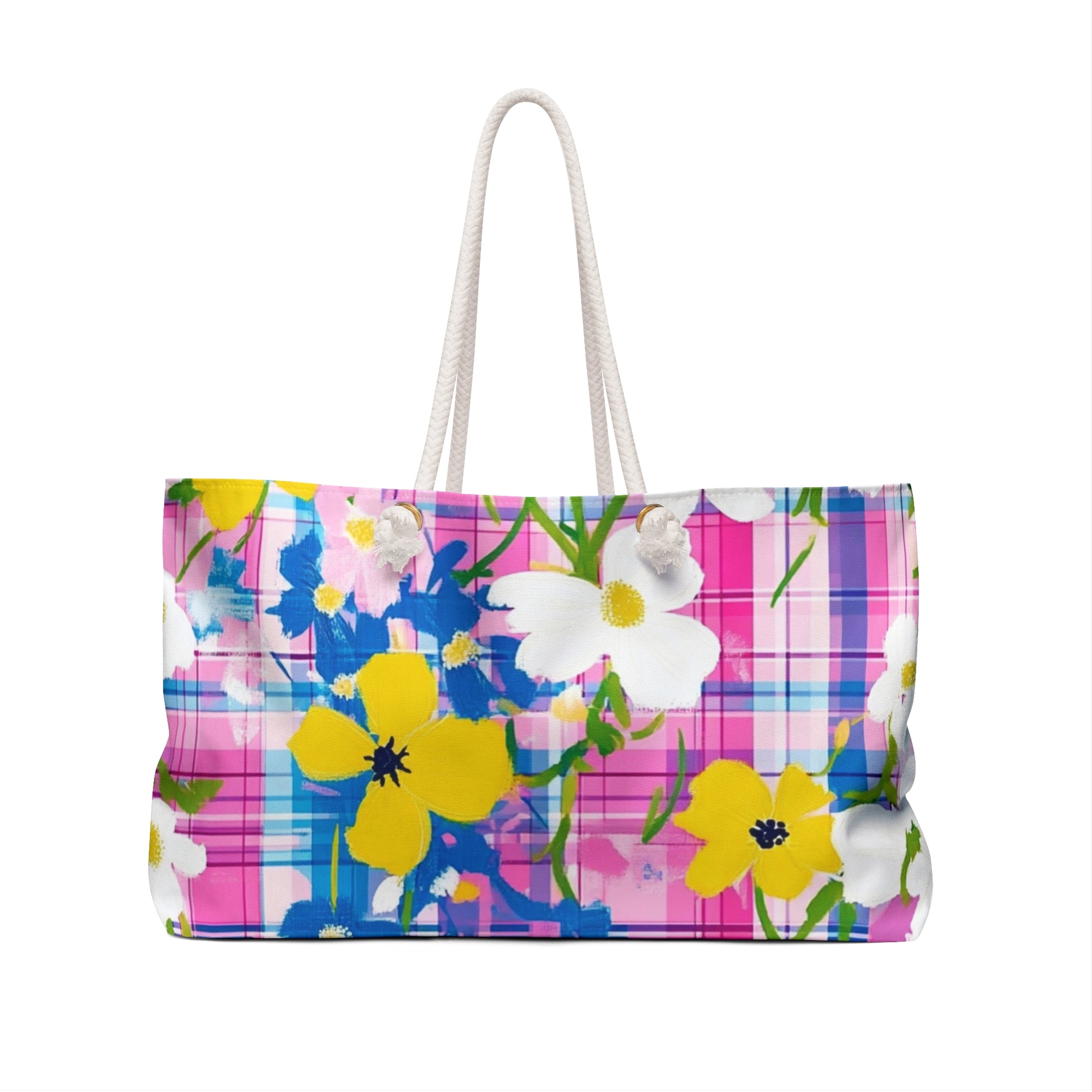 Plaid Garden II Pink and Purple Weekender Bag, Artsulli - Art is Long, Life is Short, Bags, , , , , , , 