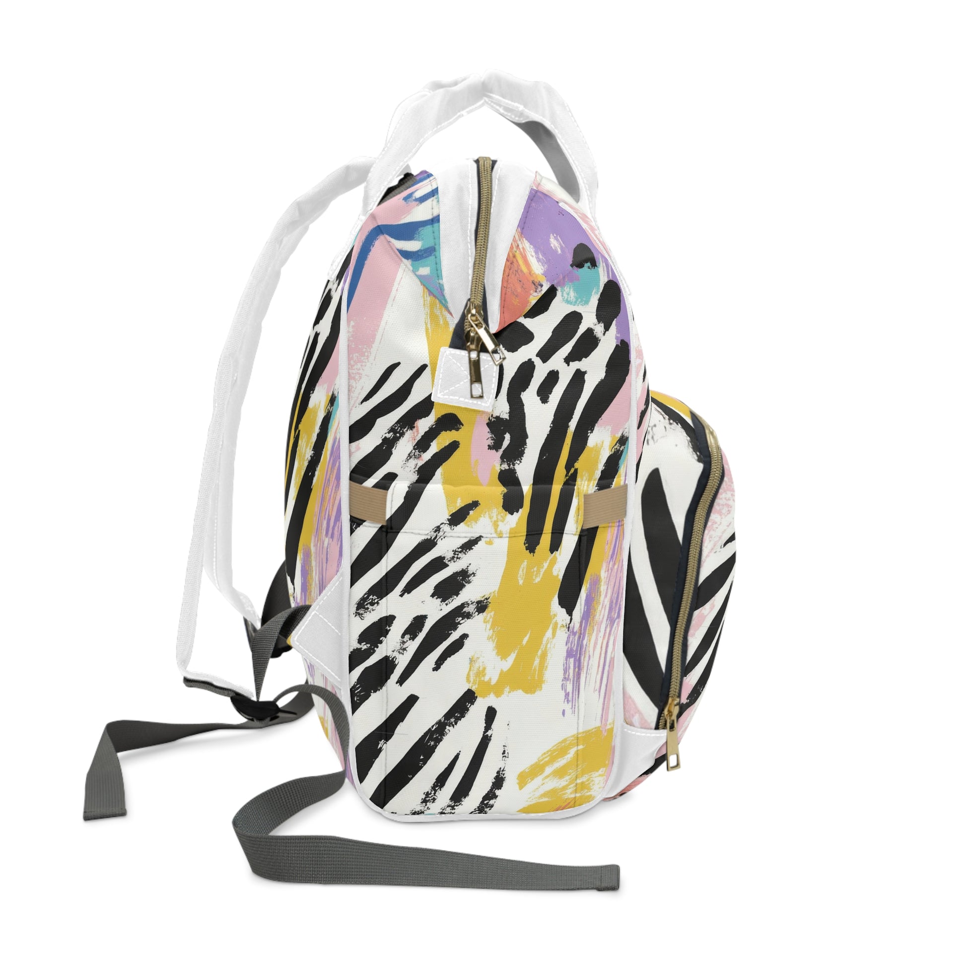 Wild Zebra Stripes x Paint Brush Strokes Multi-Color Multifunctional Diaper Backpack, Artsulli - Art is Long, Life is Short, Bags, , , , , , , 