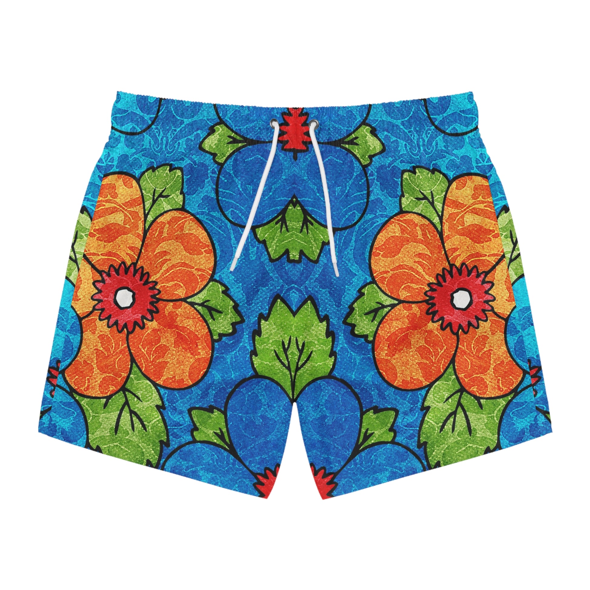 Blue Orange Groovy Swim Trunks (AOP), Artsulli - Art is Long, Life is Short, All Over Prints, Size, XS, Color, Seam thread color automatically matched to design, , , 14151320851768292776