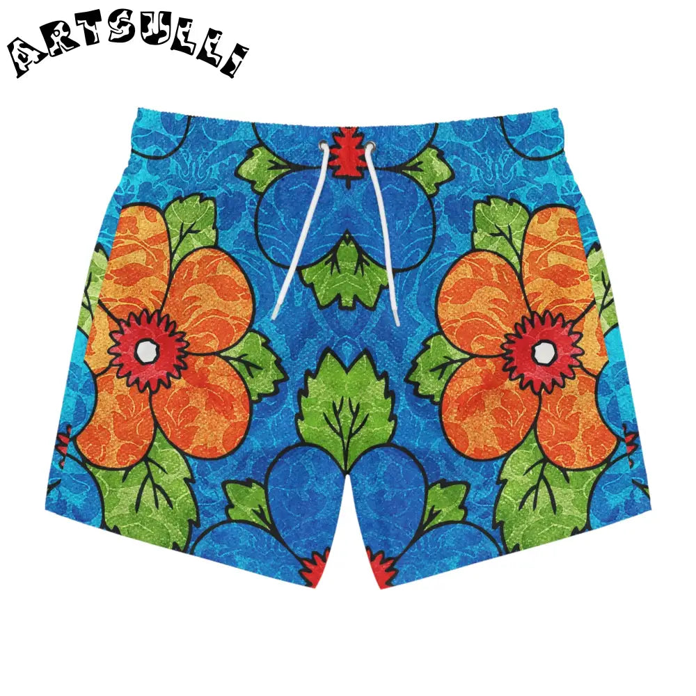 Blue Orange Groovy Swim Trunks (AOP), Artsulli - Art is Long, Life is Short, All Over Prints, Size, XS, Color, Seam thread color automatically matched to design, , , 14151320851768292776