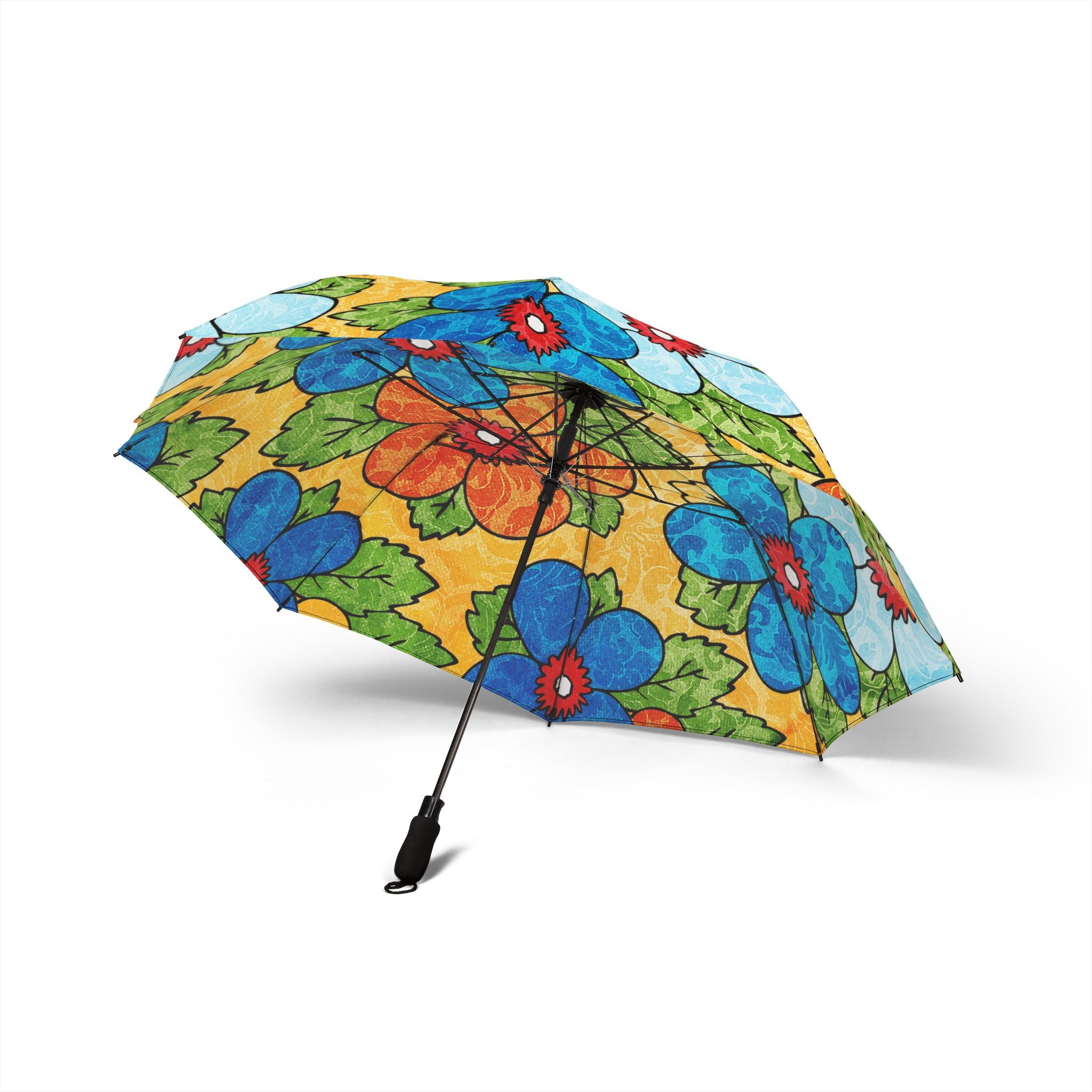 Groovy Yellow Floral Kl II Semi-Automatic Foldable Umbrella, Artsulli - Art is Long, Life is Short, Accessories, , , , , , , 