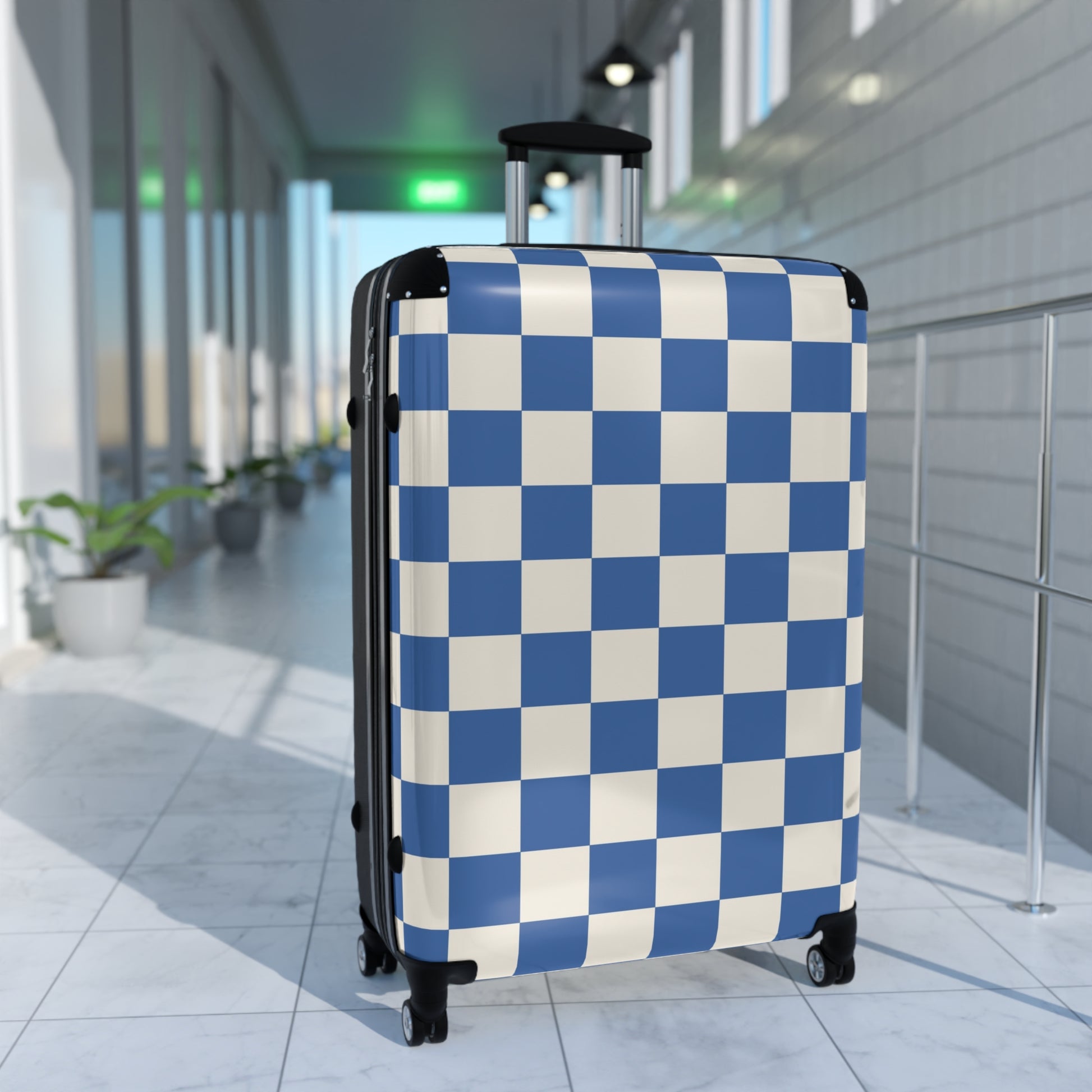 Checkerboard Blue Suitcase, Artsulli - Art is Long, Life is Short, Bags, , , , , , , 