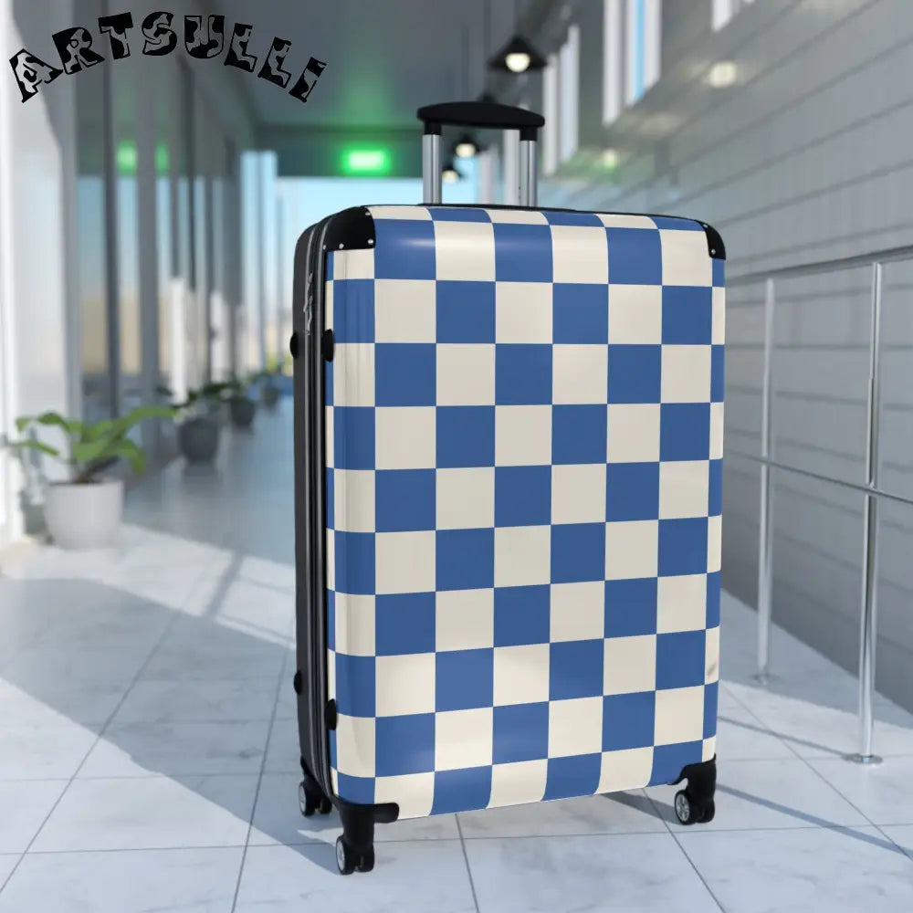 JAKKOUTTHEBXX Checkerboard Blue Suitcase JAKKOUTTHEBXX Artsulli