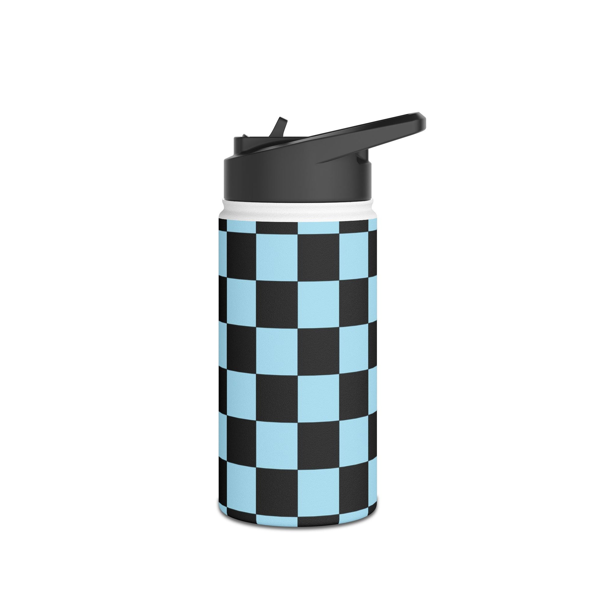 Checkerboard Black and Blue Stainless Steel Water Bottle, Standard Lid, Artsulli - Art is Long, Life is Short, Mug, , , , , , , 