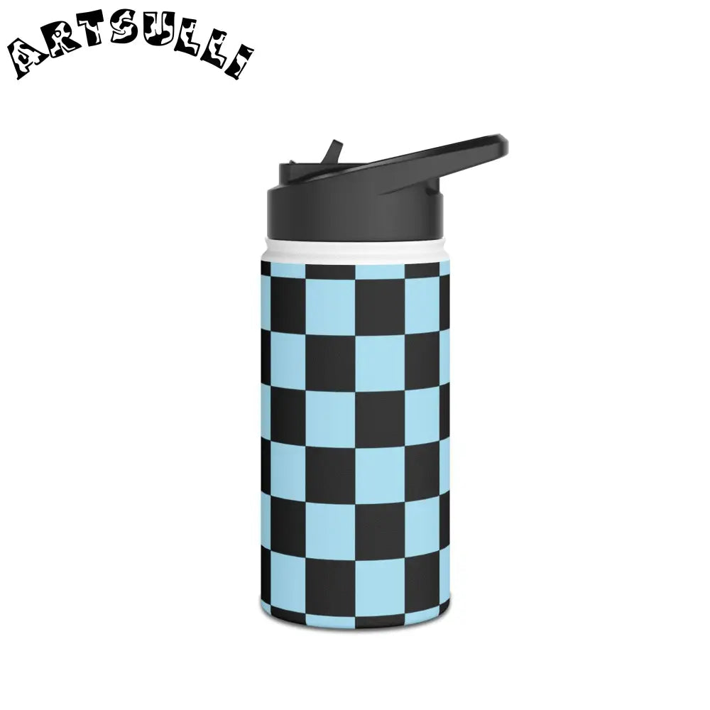 JAKKOUTTHEBXX Checkerboard Black and Blue Stainless Steel Water