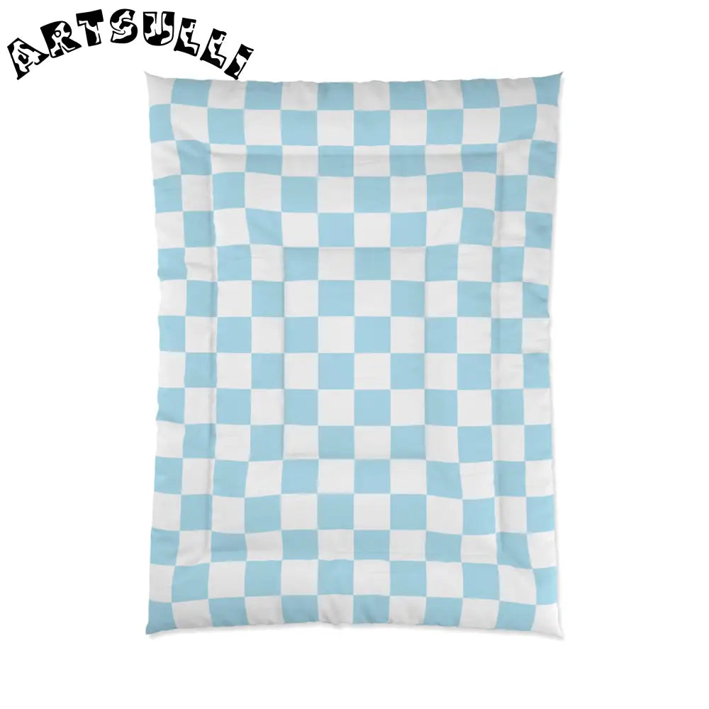 JAKKOUTTHEBXX Checkerboard Sky Blue Comforter JAKKOUTTHEBXX Artsulli