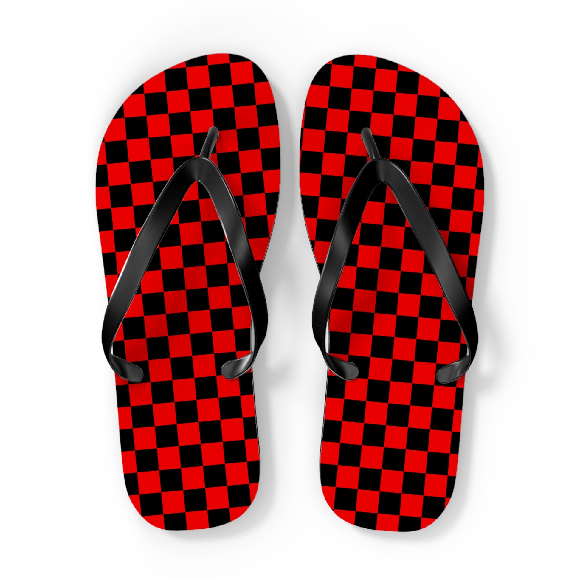 Checkerboard Red and Black Flip Flops, Artsulli - Art is Long, Life is Short, Shoes, Size, XL, Color, Black sole, , , 96013266489968584575