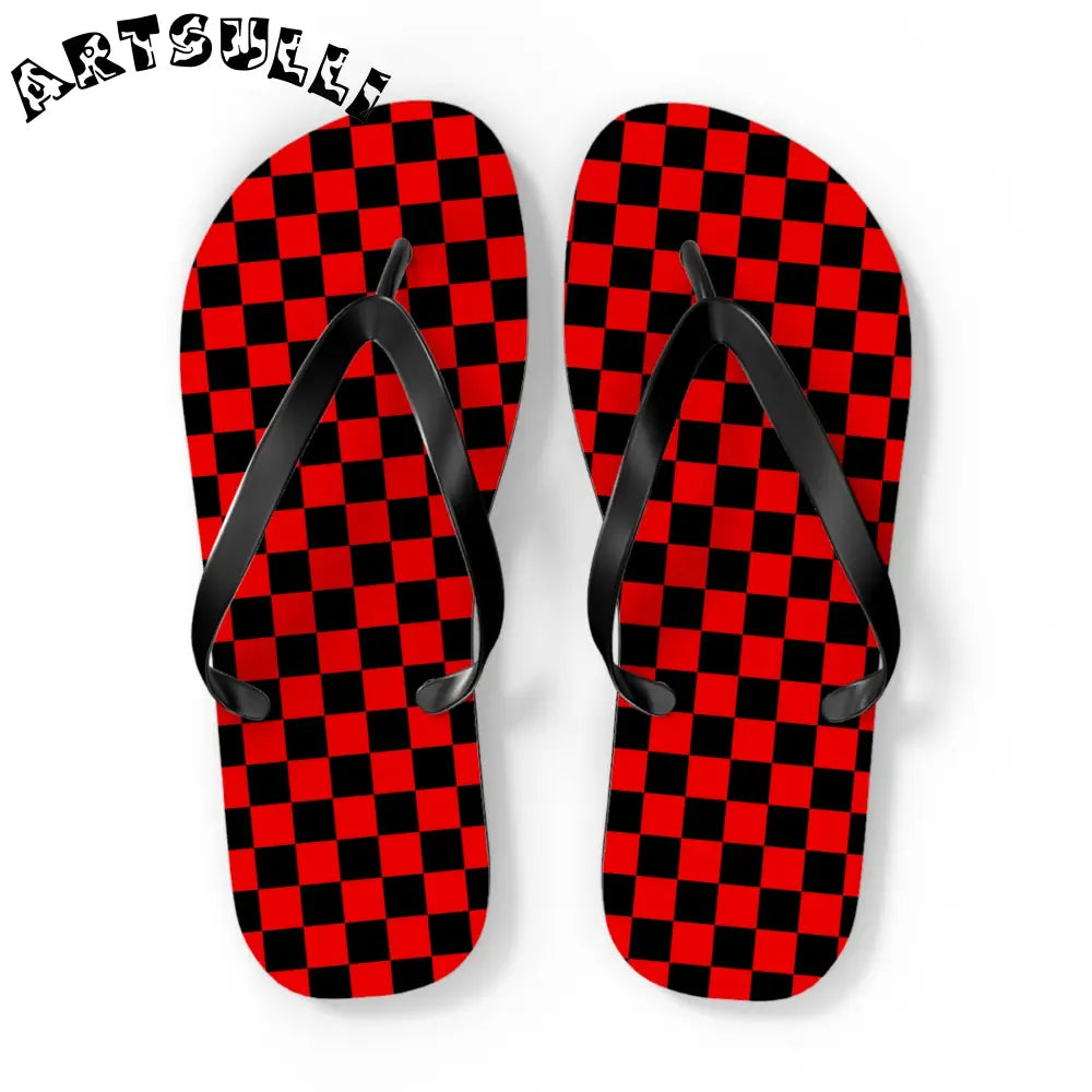 JAKKOUTTHEBXX Checkerboard Red and Black Flip Flops JAKKOUTTHEBXX