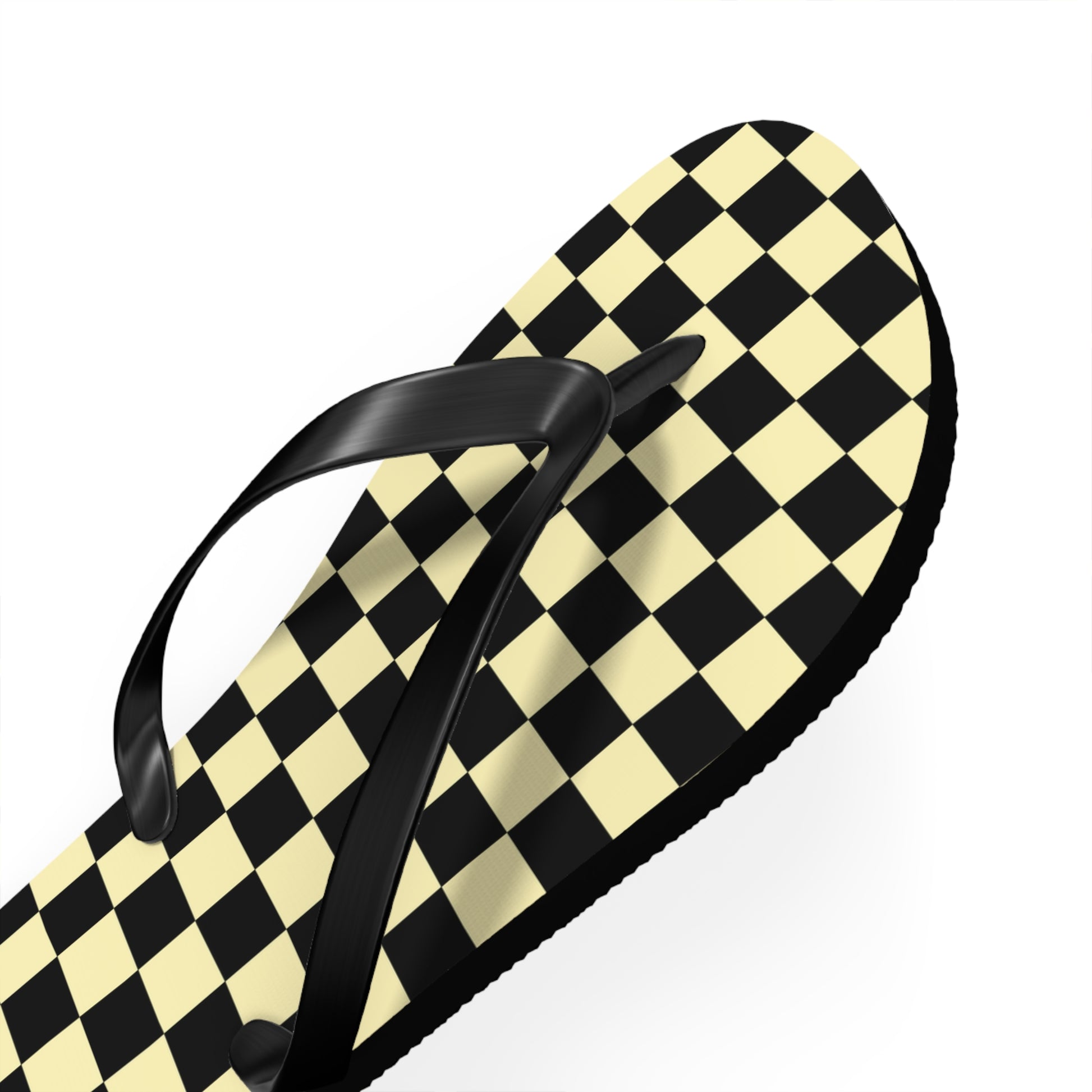 Checkerboard Black and Yellow Flip Flops, Artsulli - Art is Long, Life is Short, Shoes, , , , , , , 