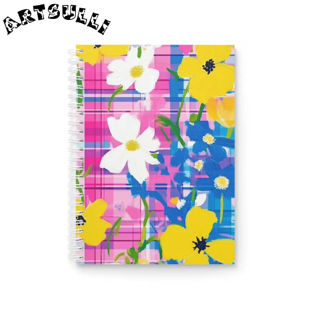JAKKOUTTHEBXX Plaid Garden Pink and Purple Spiral Notebook