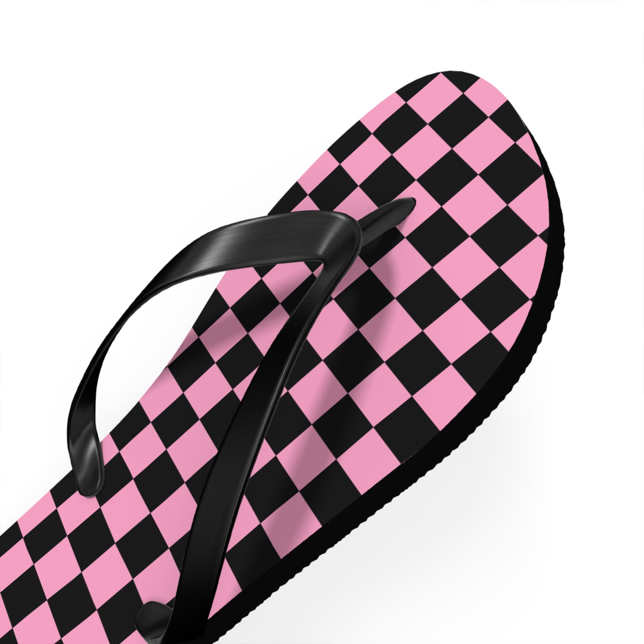 Checkerboard Black and Pink Flip Flops, Artsulli - Art is Long, Life is Short, Shoes, , , , , , , 
