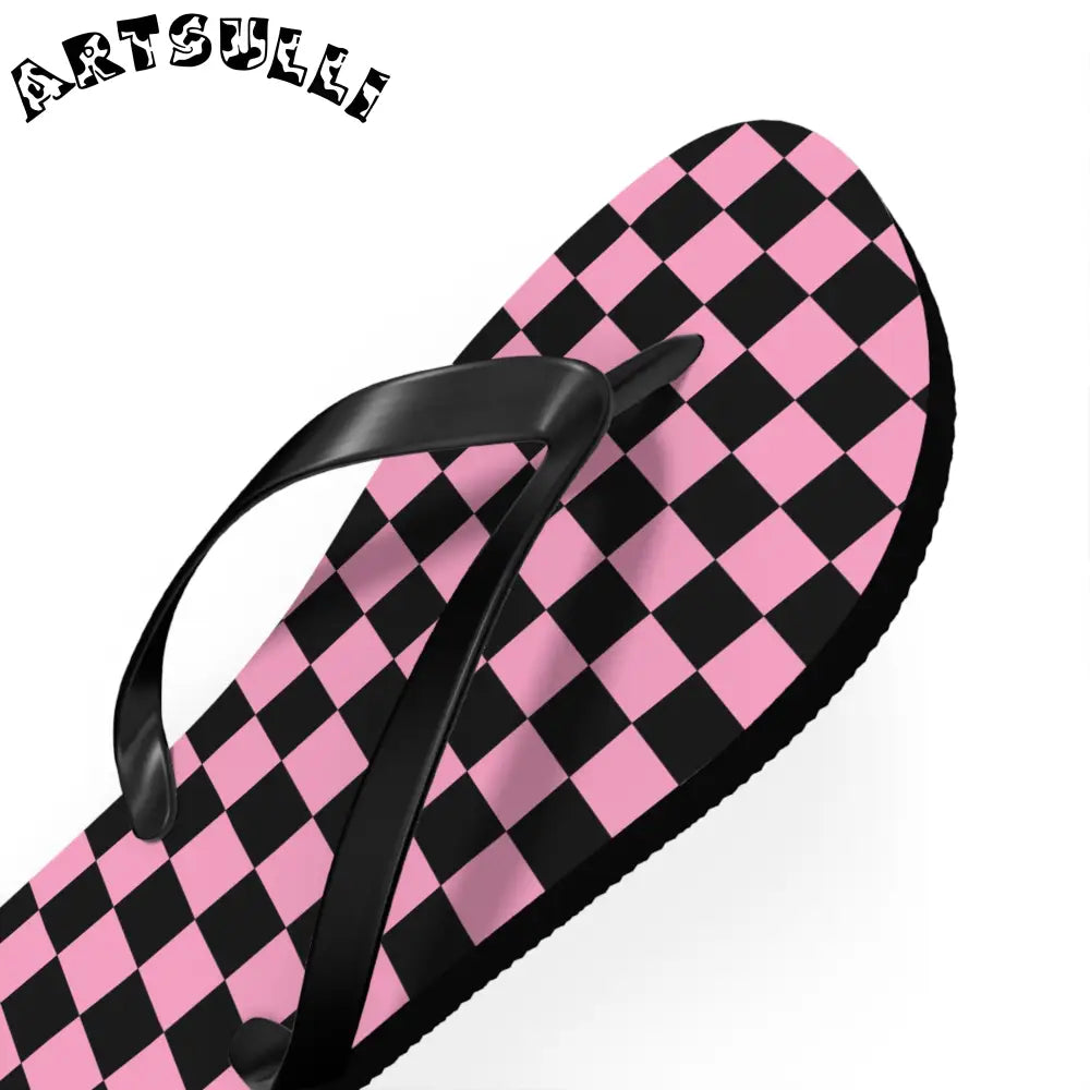 JAKKOUTTHEBXX Checkerboard Black and Pink Flip Flops JAKKOUTTHEBXX
